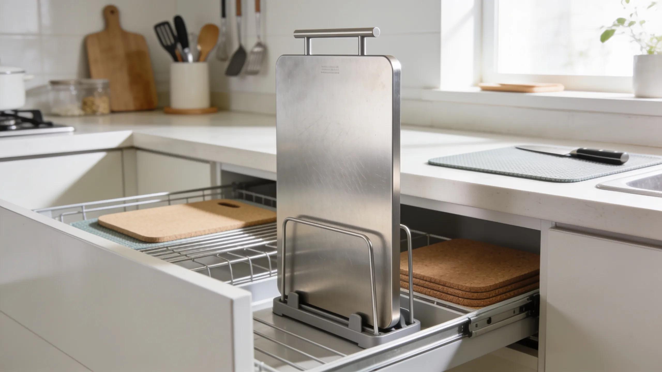 Proper storage of a titanium chopping board in a kitchen