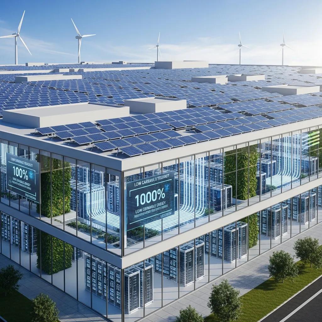 Eco-friendly data center powered by renewable energy sources showcasing sustainable IT practices
