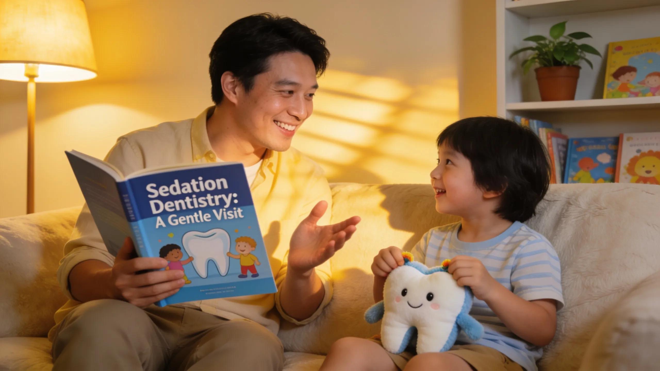 Parent discussing dental visit preparation with their child in a warm home setting, emphasizing the importance of communication and reassurance