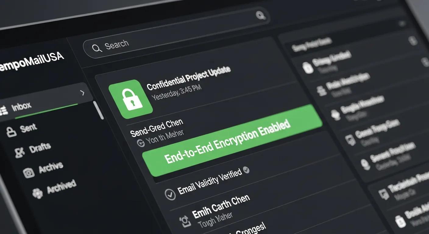 Close-up of TempoMailUSA interface highlighting secure email features