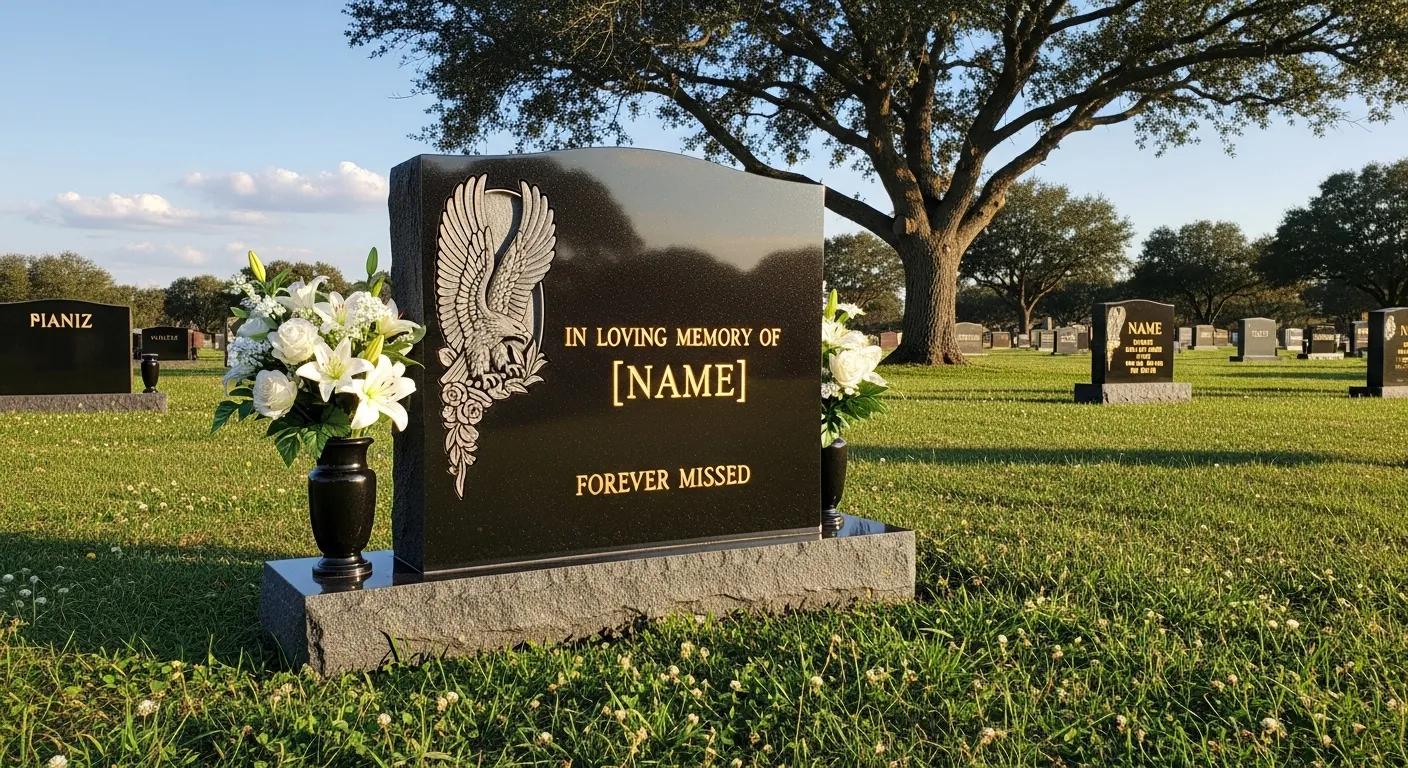 A carefully tended luxury headstone in a peaceful cemetery setting
