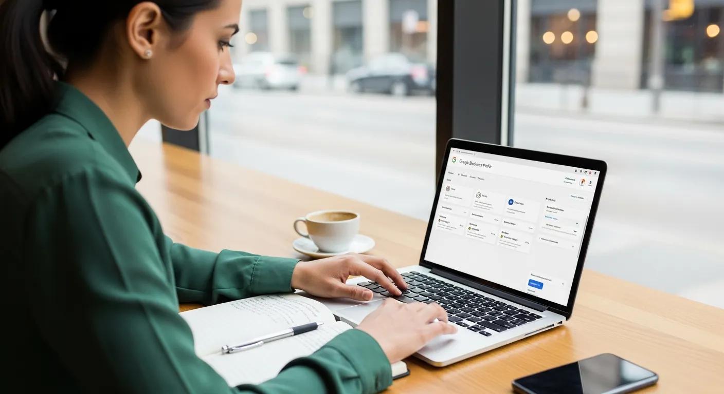 Owner updating Google Business Profile on a laptop — practical local SEO in action