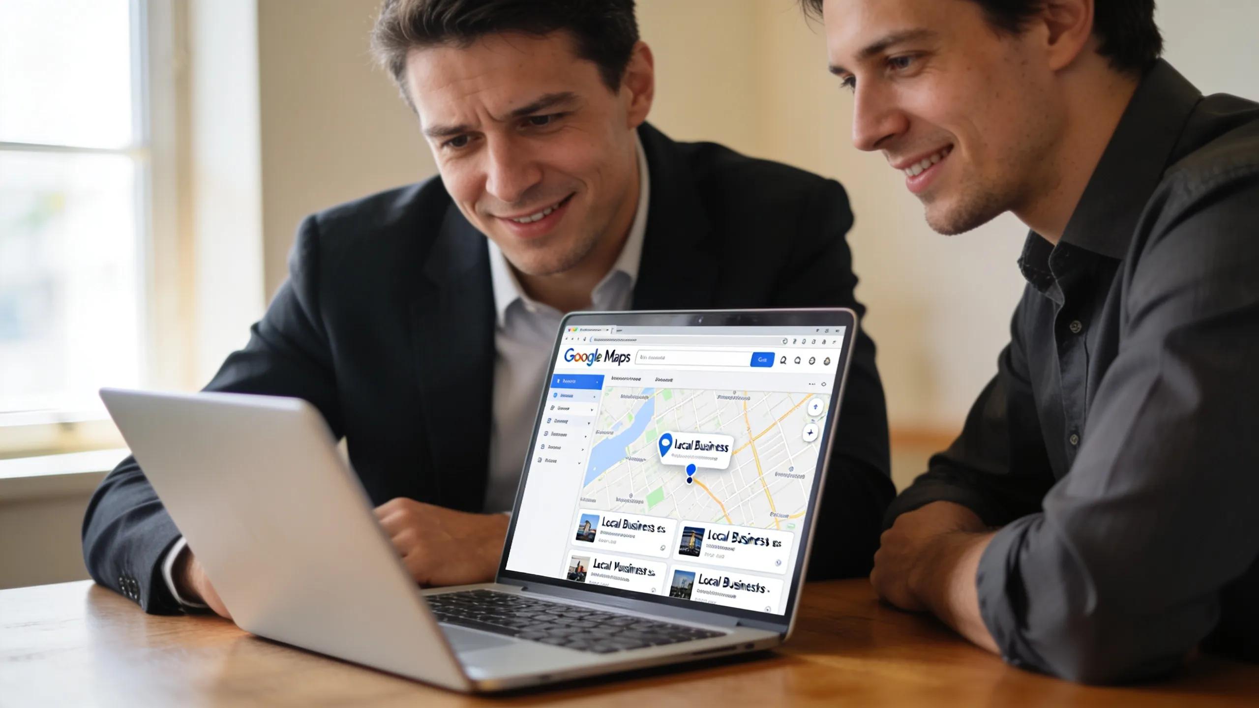 Contractor consulting with a marketing expert about Google Maps optimization strategies
