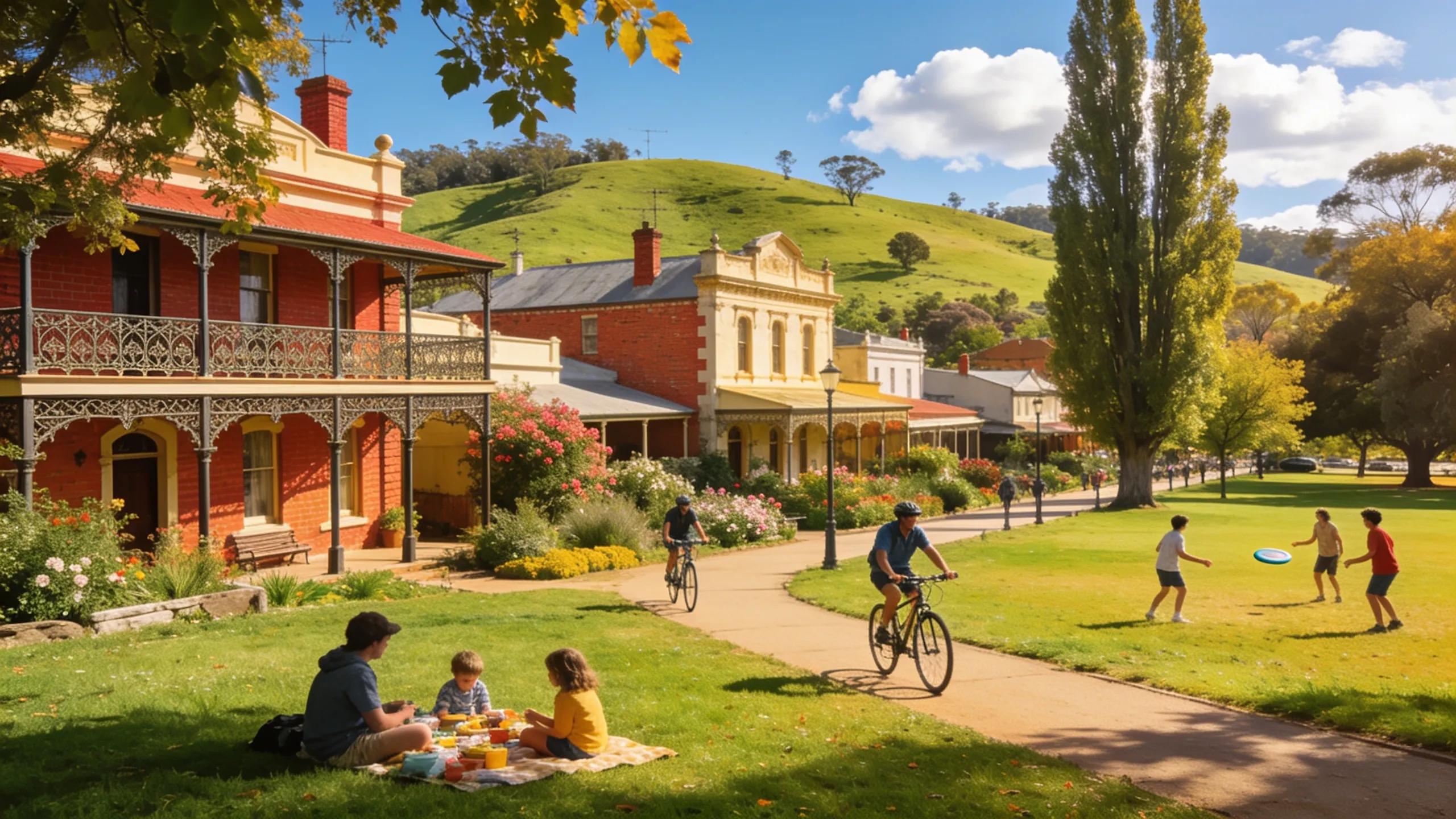 Charming view of Euroa, Victoria with heritage buildings and lush landscapes emphasizing a weekend getaway.