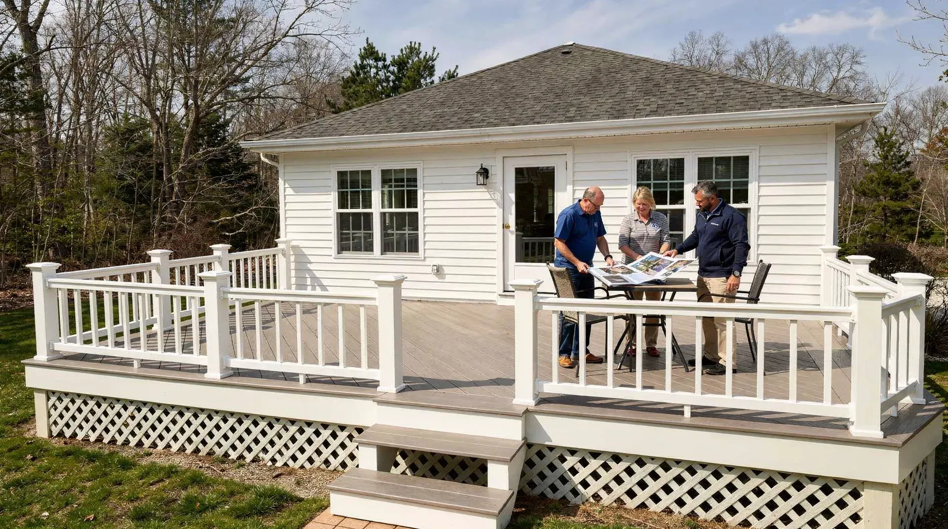 Deck builder consulting with homeowner on Eastern Shore Delaware deck project
