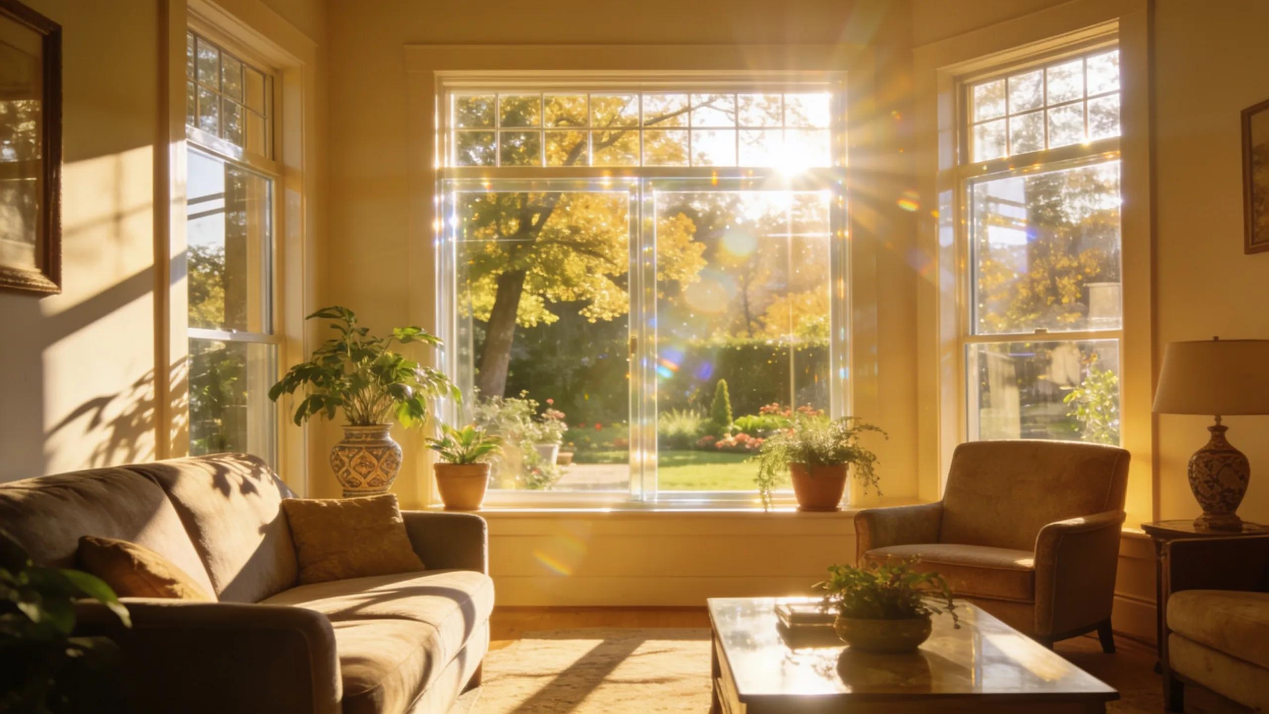 Bright living room with crystal clear windows illuminating the space