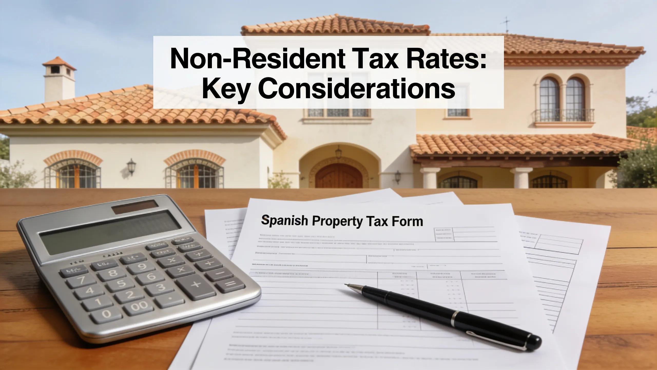 Calculator and tax documents on a table, symbolizing the financial planning for Spanish property tax rates