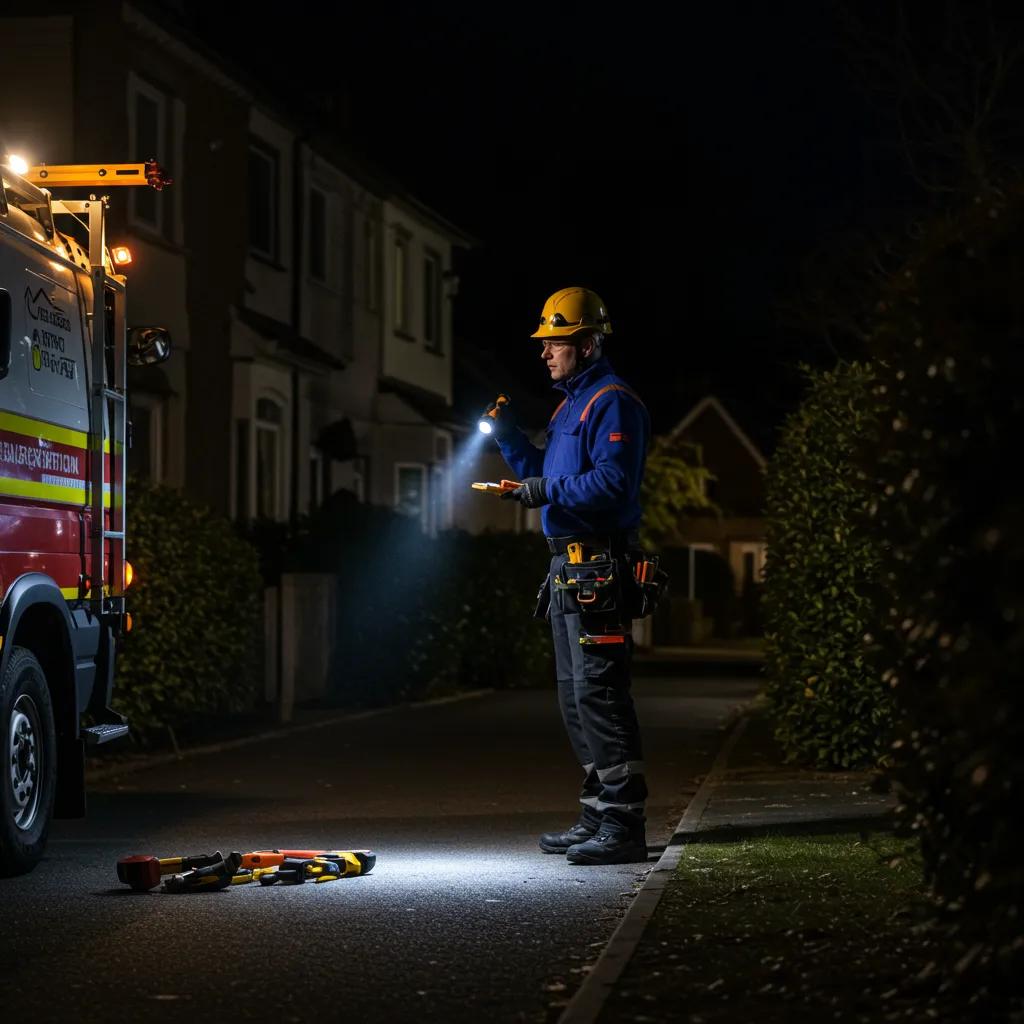 Emergency electrician responding to a call for urgent electrical repairs at night