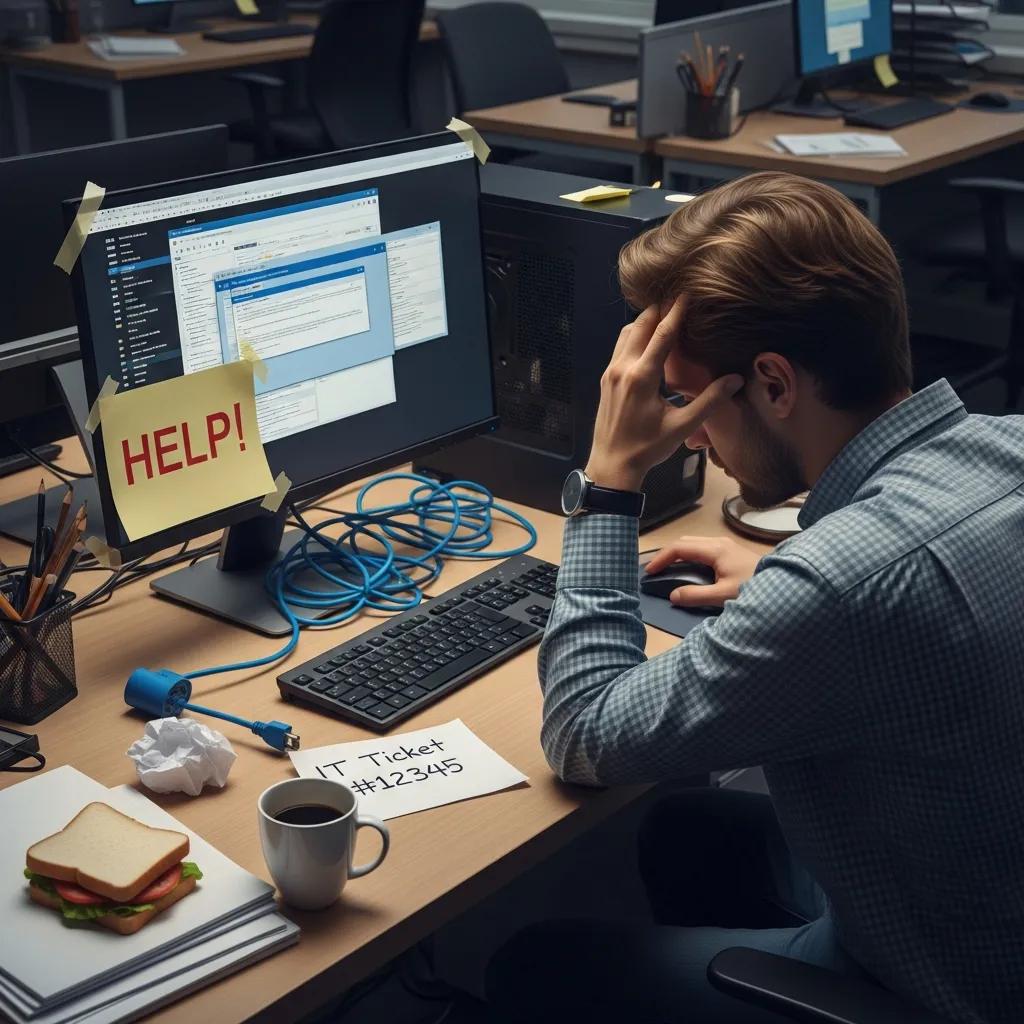 Employee experiencing IT downtime due to slow computer and network issues