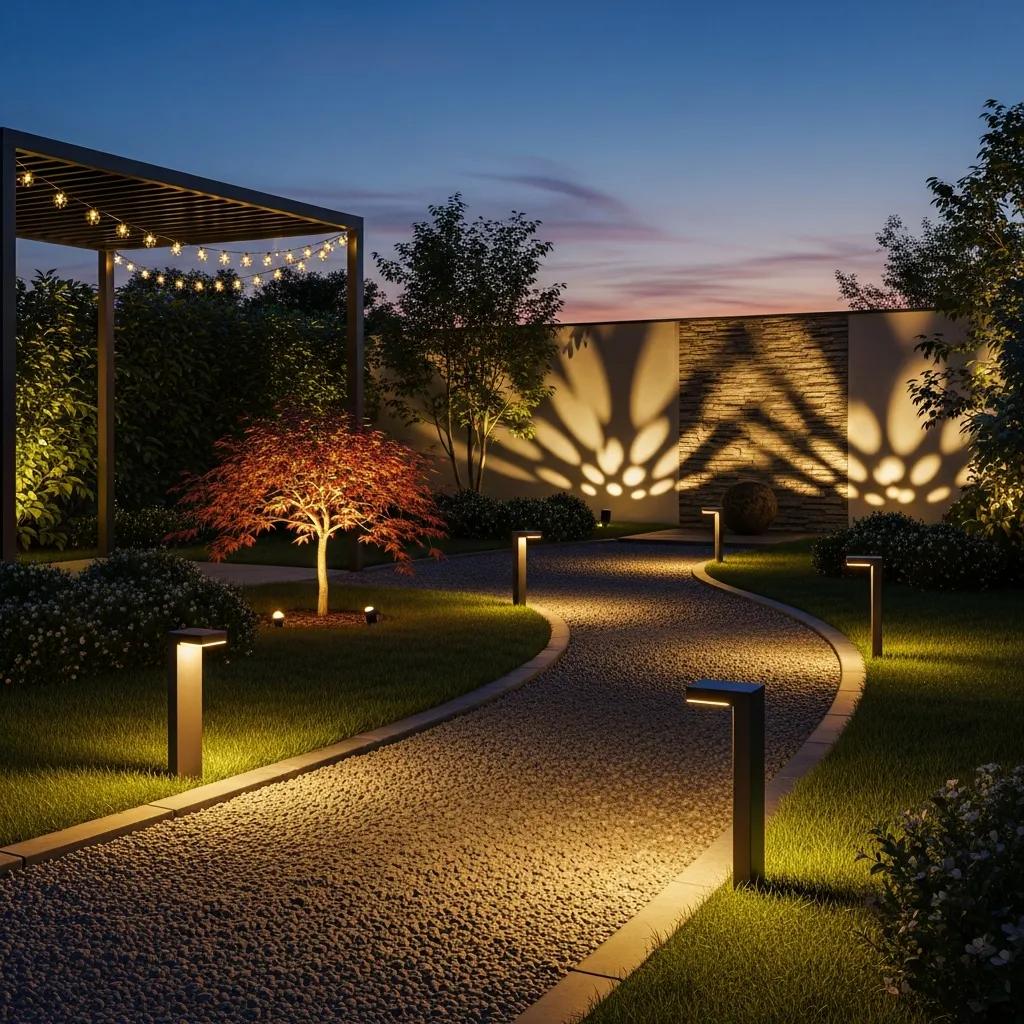 Energy-efficient outdoor lighting solutions in a garden setting