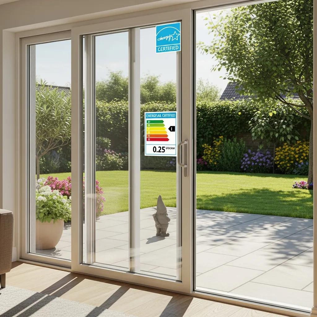 Energy-efficient sliding doors in a sunny setting highlighting insulation benefits
