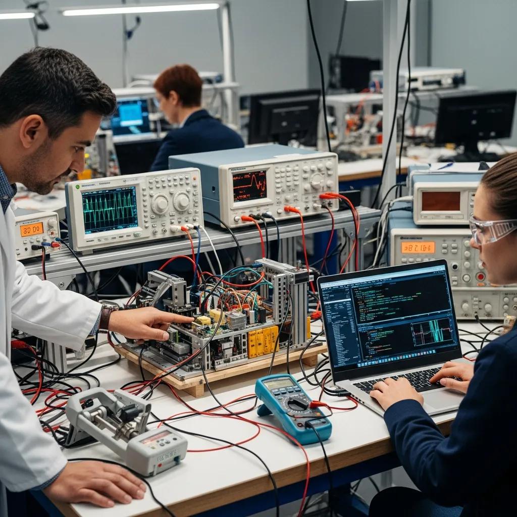 Technicians performing functional and dimensional tests on a prototype