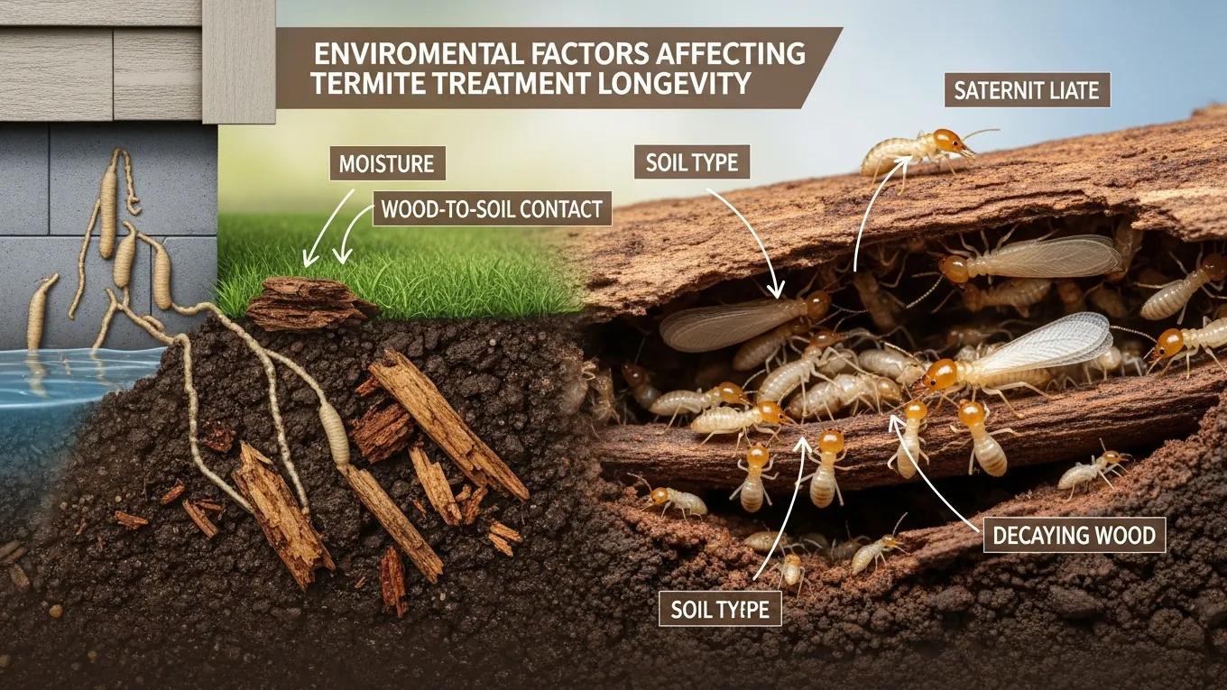 Environmental factors affecting termite treatment longevity