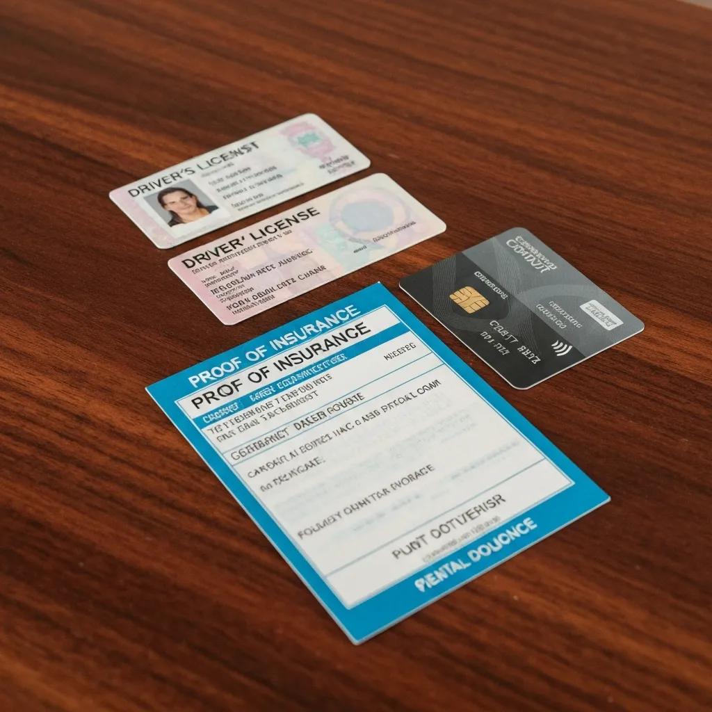 Essential documents for renting an exotic car including driver's license and credit card