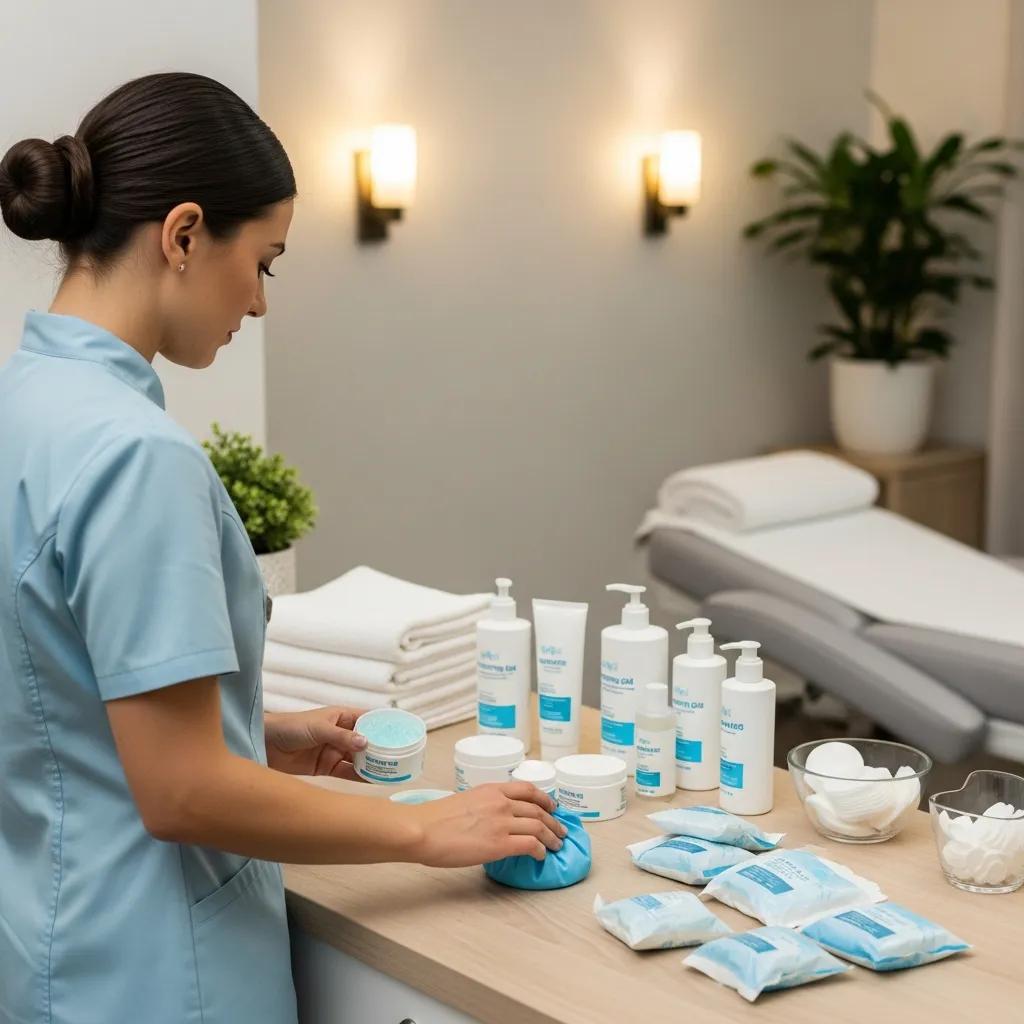 Esthetician prepping soothing post-wax products in our Court Street salon