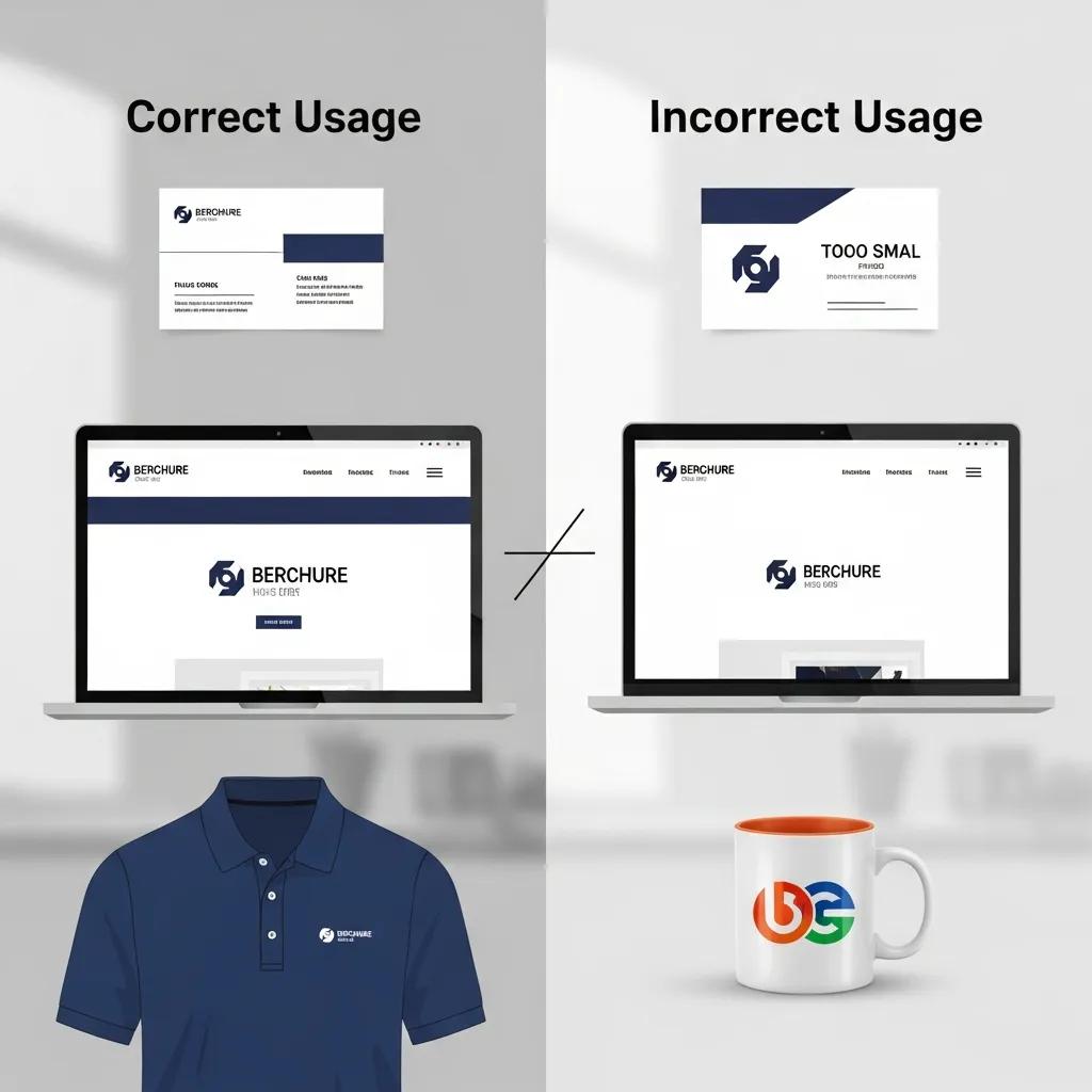 Examples of correct and incorrect logo usage in various applications