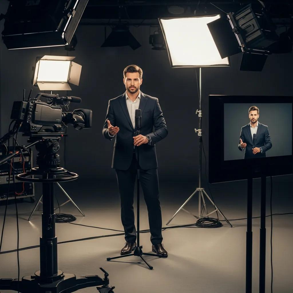 Executive preparing for TV appearance, emphasizing media coaching and expert positioning