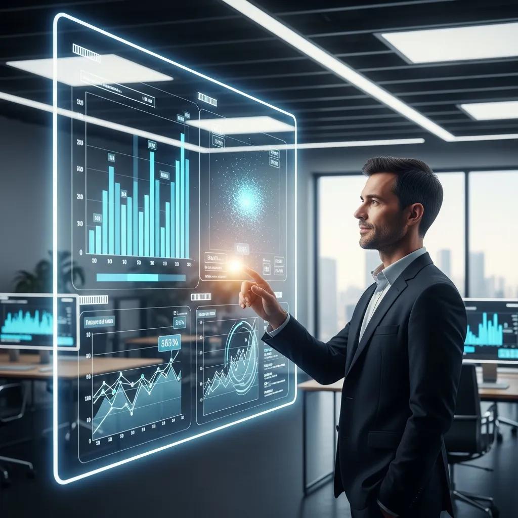 Executive using AI decision support tools for informed leadership Executive using AI decision support tools for informed leadership