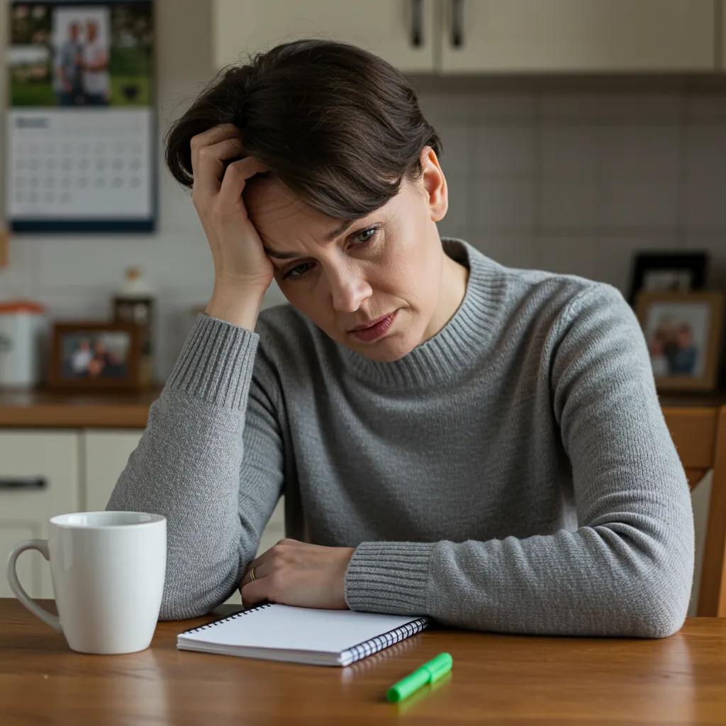Exhausted caregiver reflecting on stress and burnout at home Exhausted caregiver reflecting on stress and burnout at home