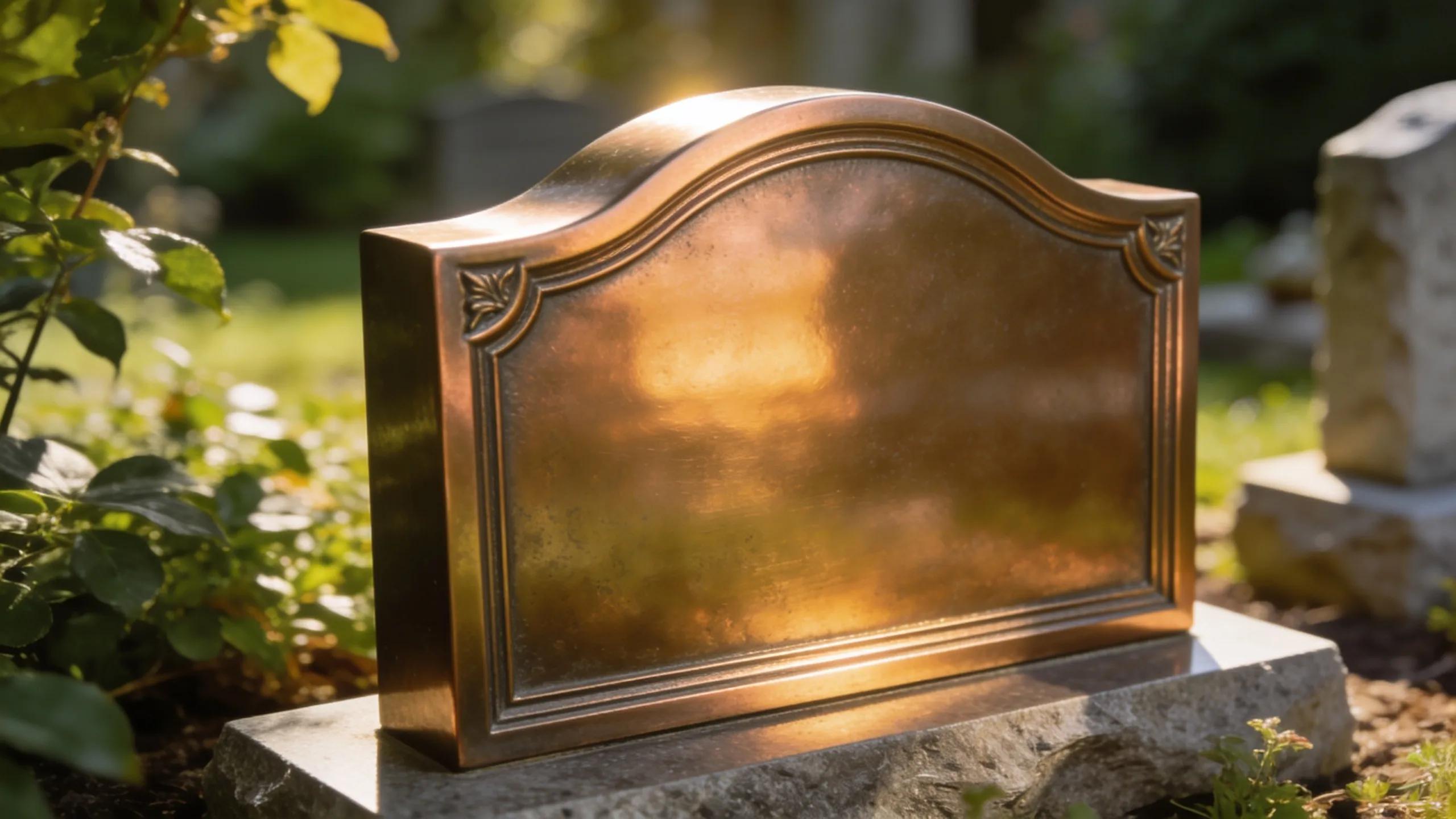 Intricately designed bevel bronze plaque in a memorial garden highlighting its art and durability