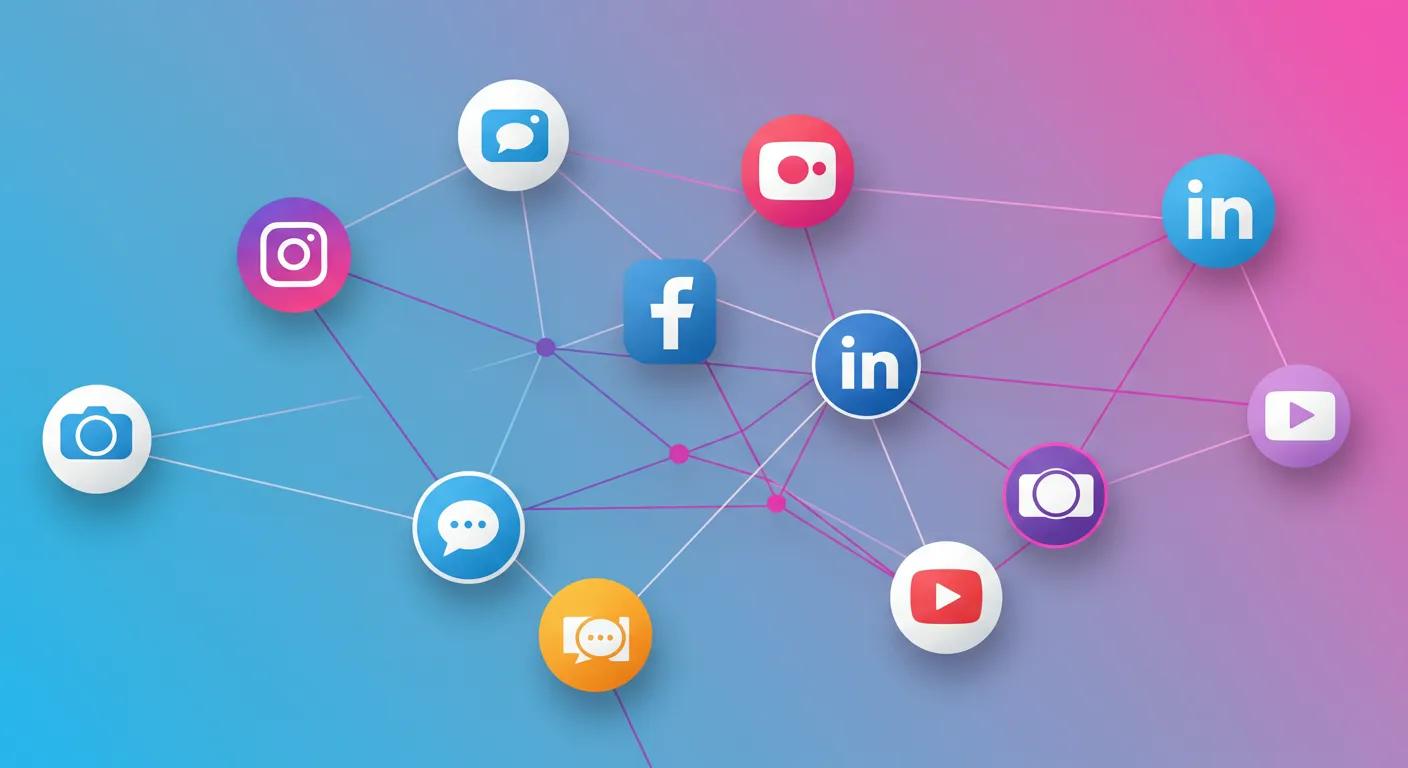 Connected social media icons showing channel strategy