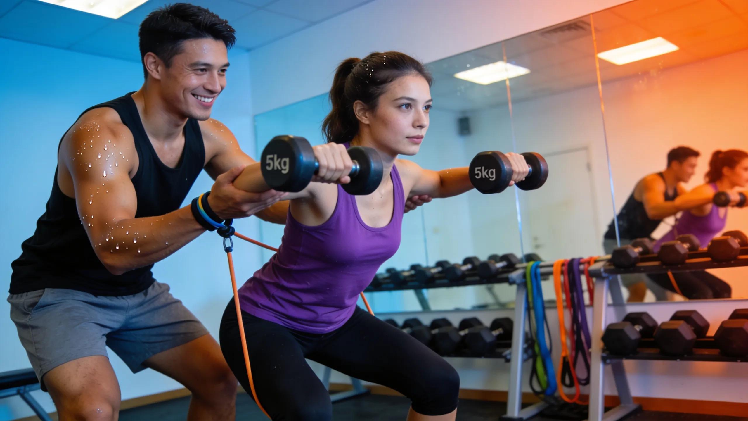 Personal trainer assisting a client with safe workout techniques at Iron Orr Fitness