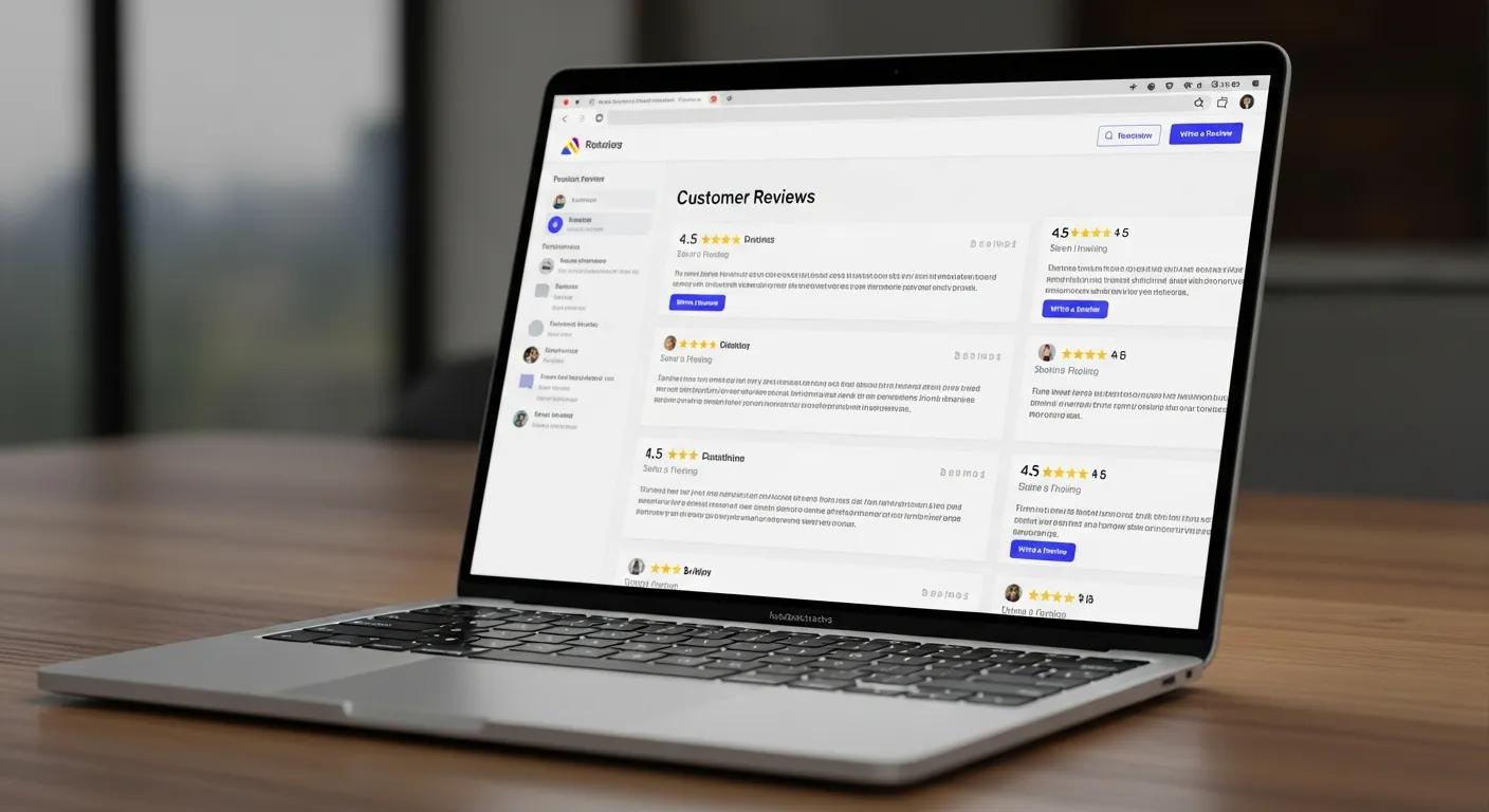 Customer reviews displayed on a laptop screen