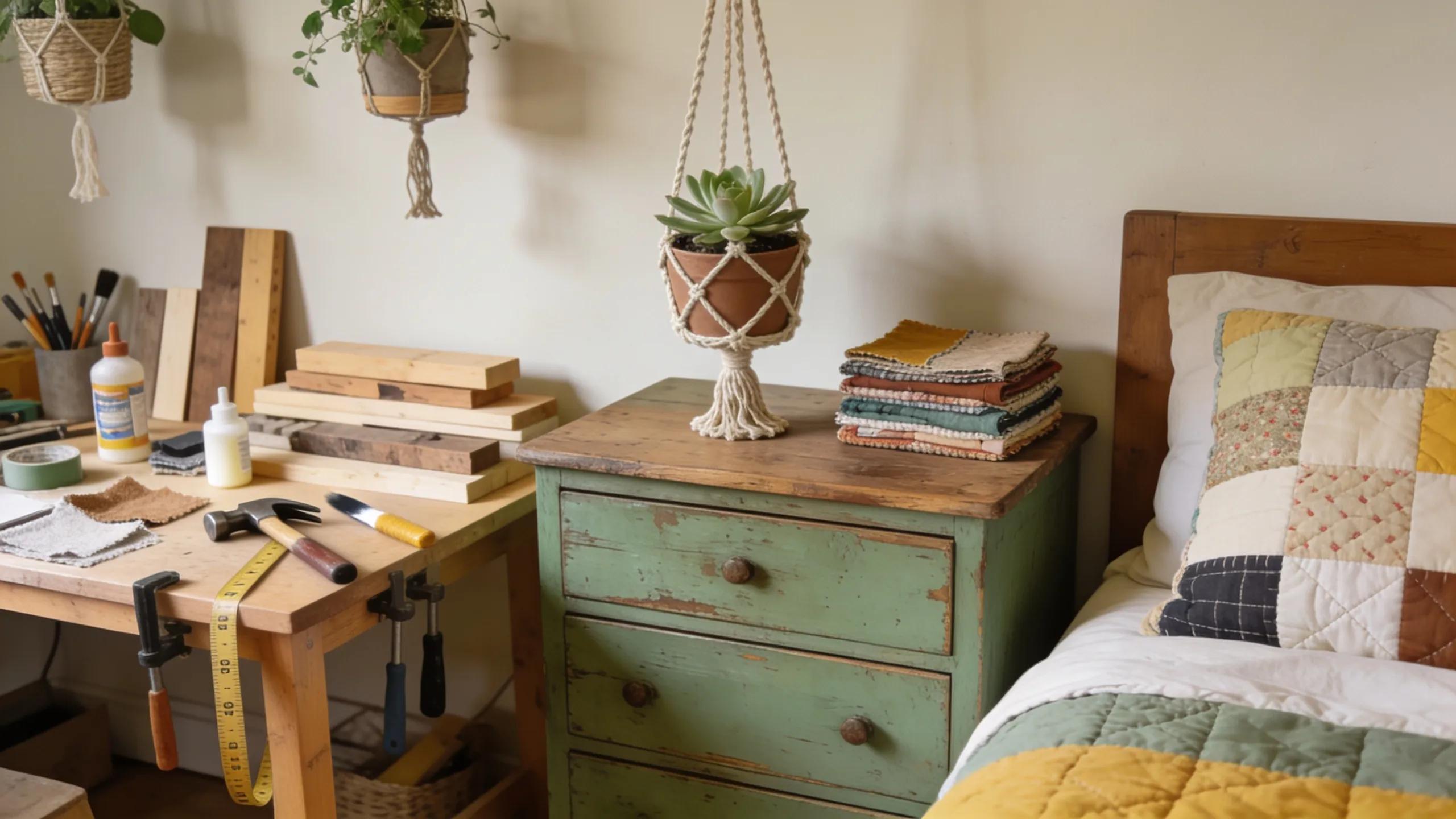 Creative DIY projects for a sustainable bedroom including upcycled furniture and handmade decor