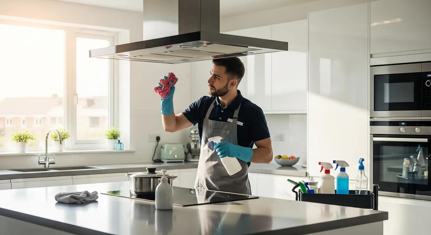 Professional cleaner deep cleaning a kitchen, showcasing the benefits of expert services