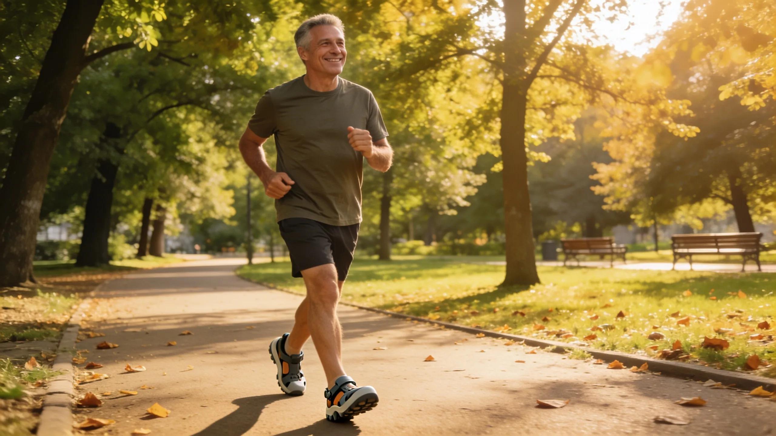 Man walking in orthopedic shoes demonstrating comfort and mobility for arthritis relief
