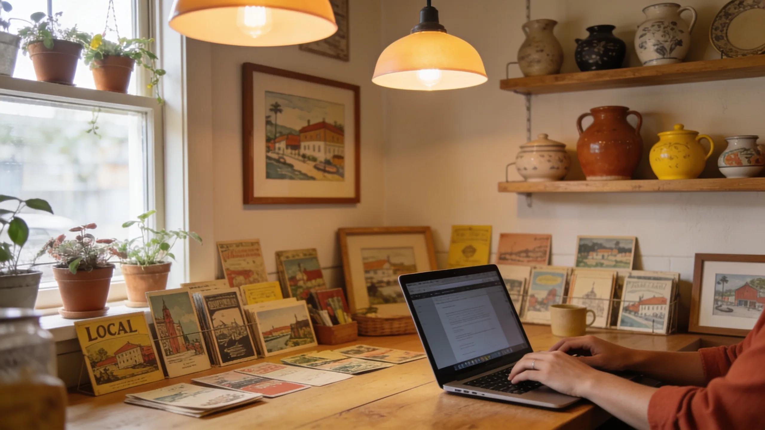 Creative individual blogging at a cafe, symbolizing the importance of localized content for SEO