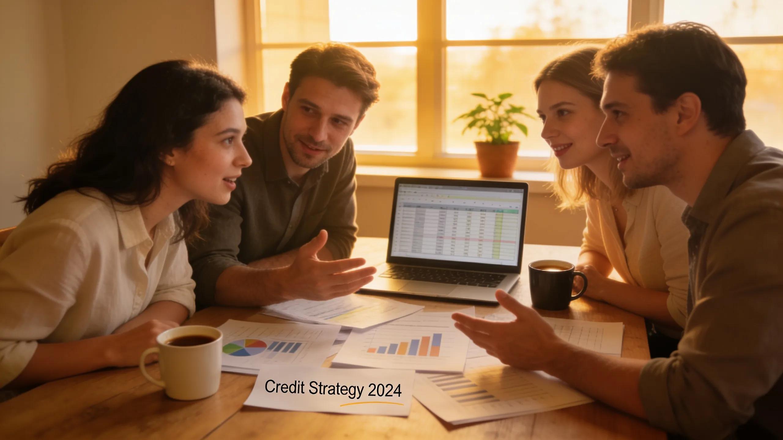 Business team reviewing credit-building strategies for financing