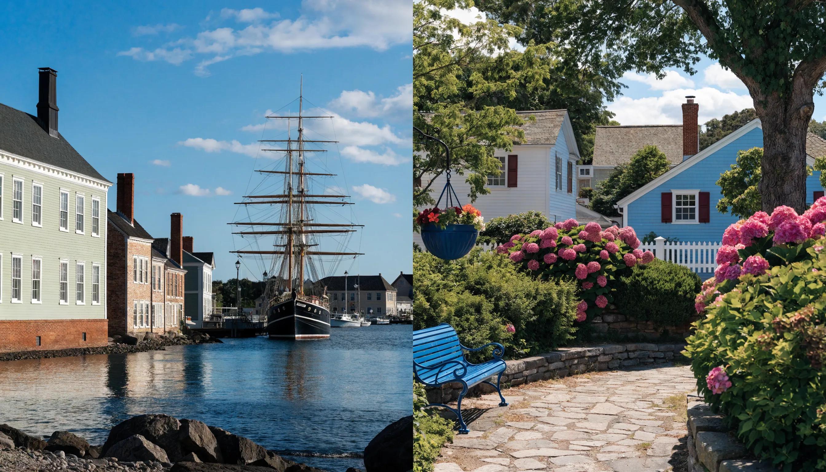 Comparison image of Plymouth's waterfront and Kingston's small-town charm