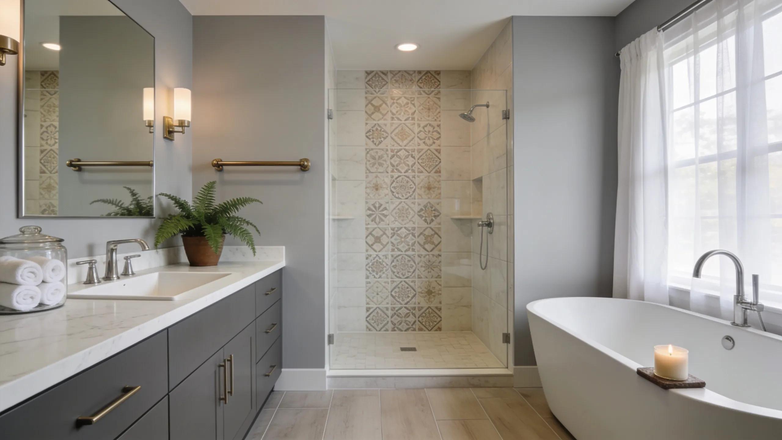 Luxurious bathroom renovation showcasing custom tile shower and modern vanity, illustrating renovation solutions