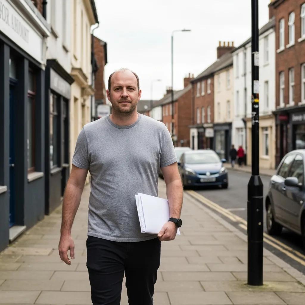 A process server delivering legal documents in Stoke-on-Trent
