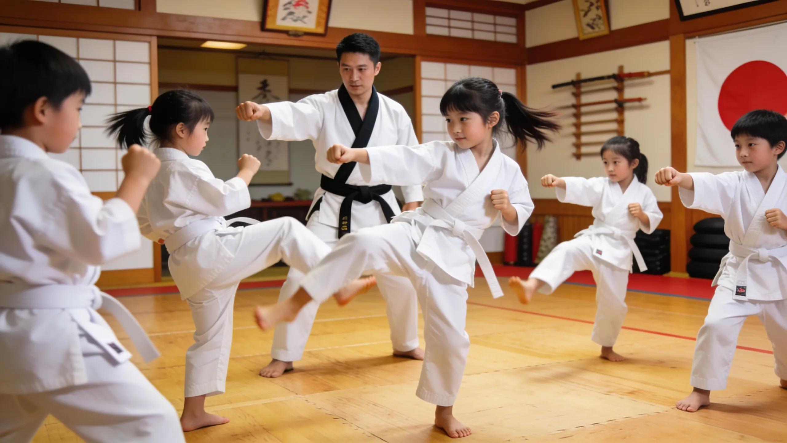 Children practicing karate in a dojo, emphasizing the excitement and benefits of martial arts for kids