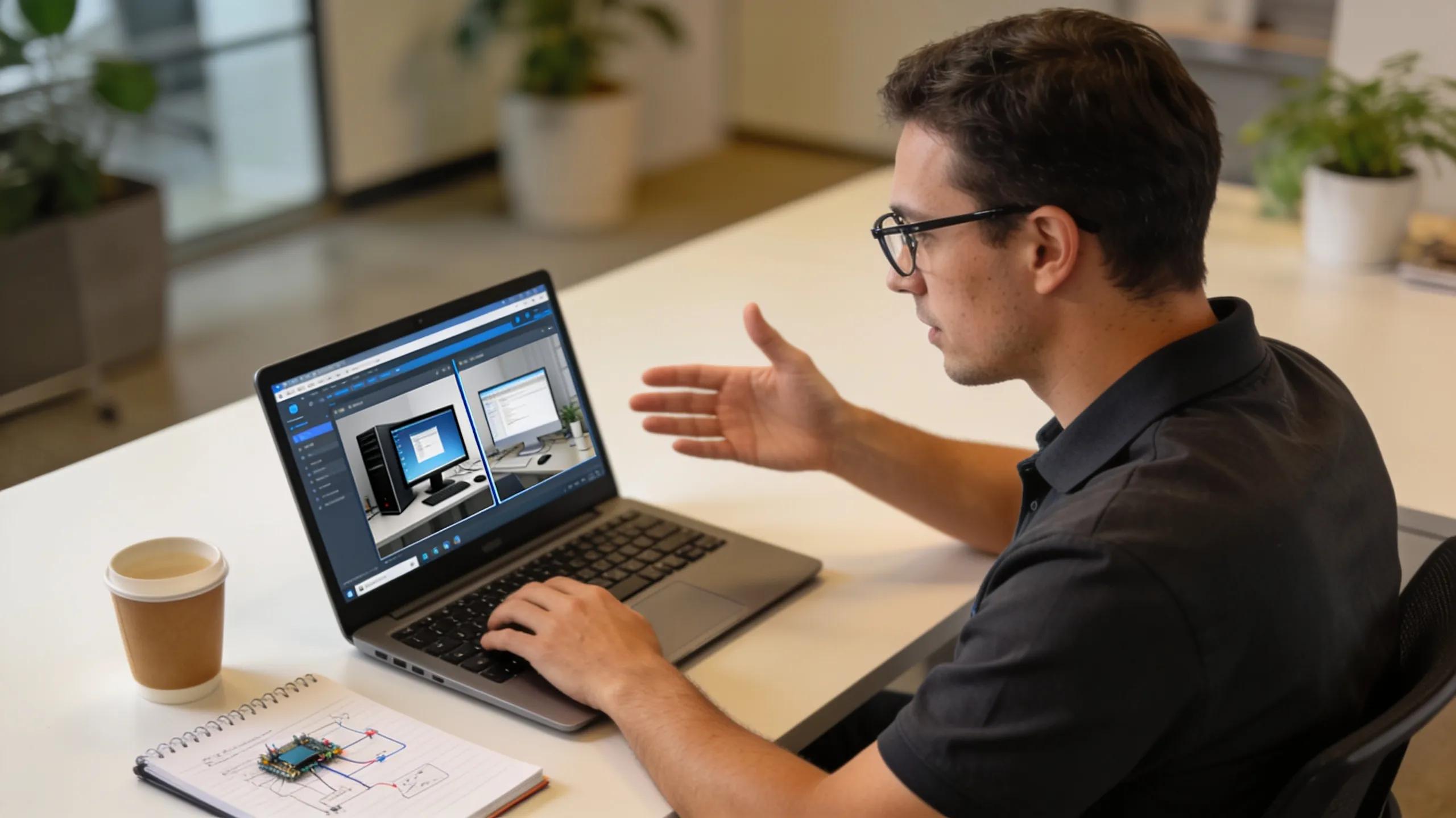 IT technician providing remote support to clients, enhancing business productivity