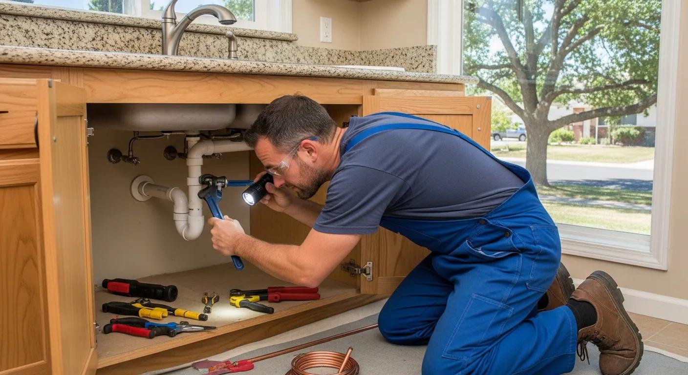 Professional plumber working on a residential sink in Richland WA