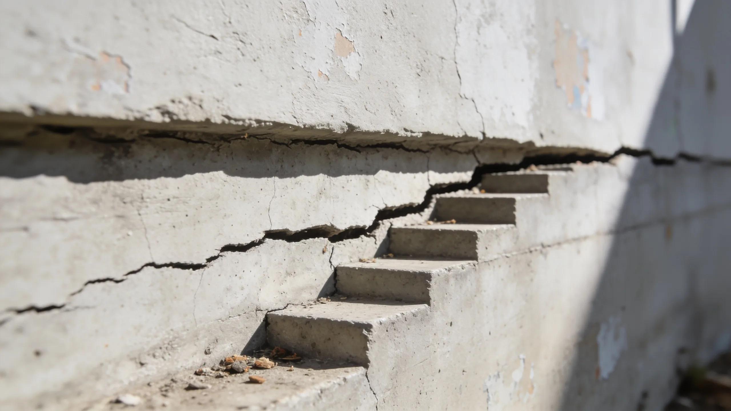 Close-up of different foundation cracks indicating structural problems in a home