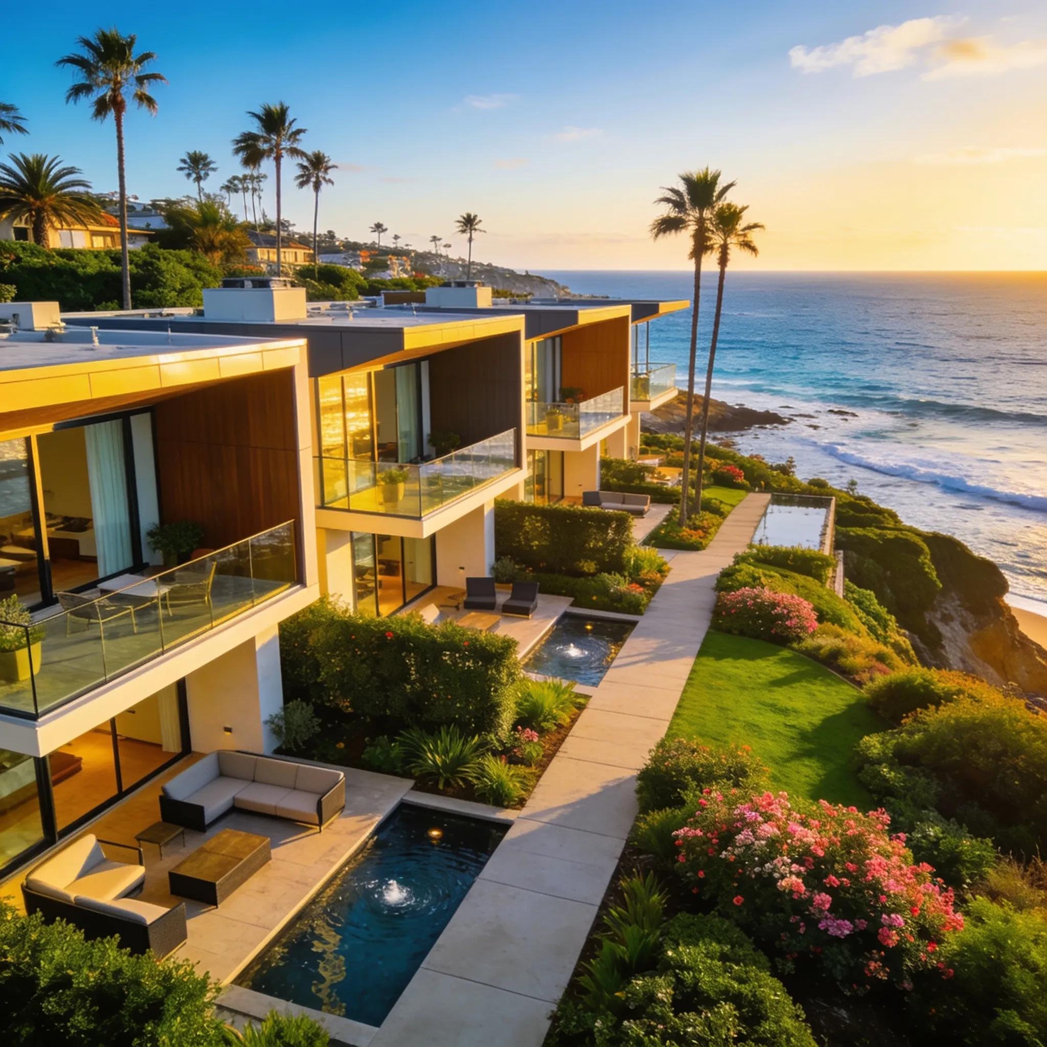 Contemporary Solana Beach condos with ocean views and landscaped grounds