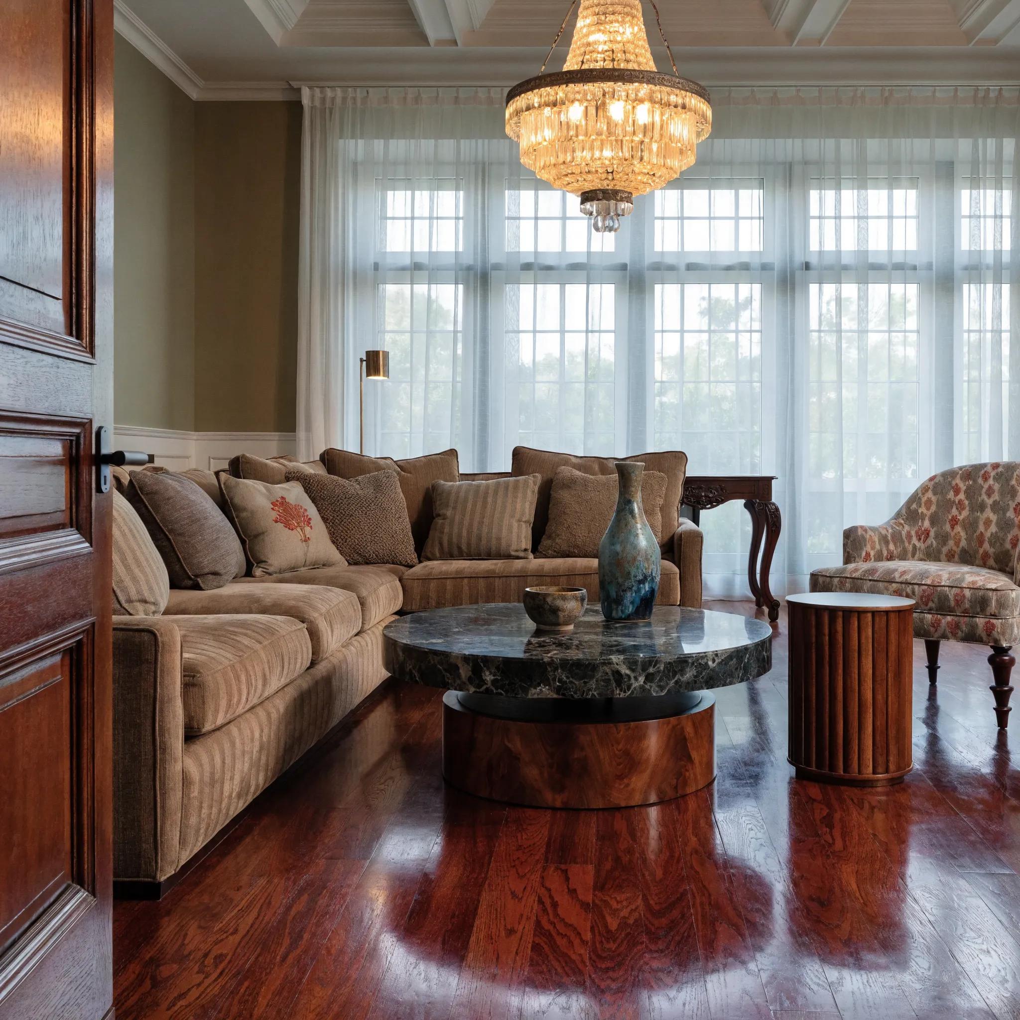 Refined living room showcasing luxury hardwood flooring