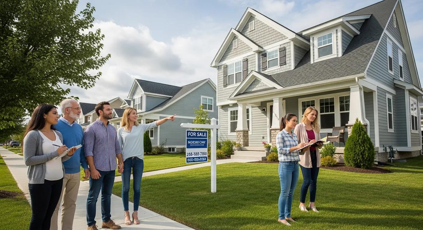 Looking at houses with a group of people