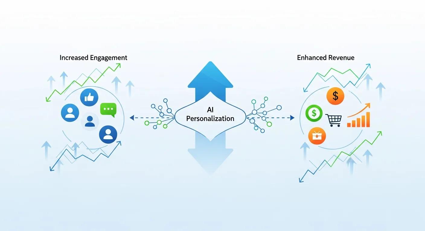 Graphic showing how AI personalization lifts engagement and revenue Graphic showing how AI personalization lifts engagement and revenue