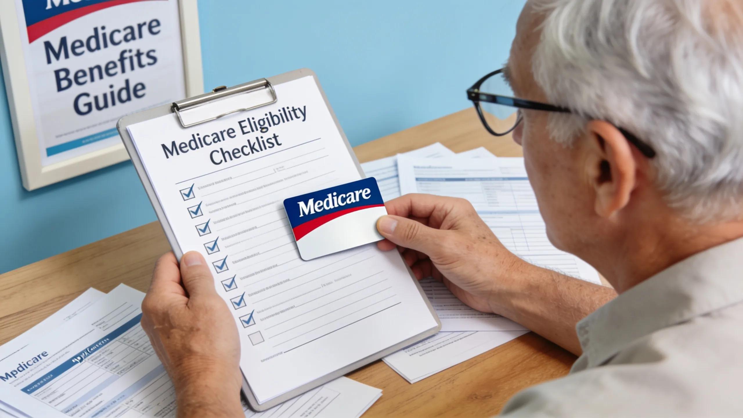 An older adult reviewing Medicare eligibility requirements with paperwork