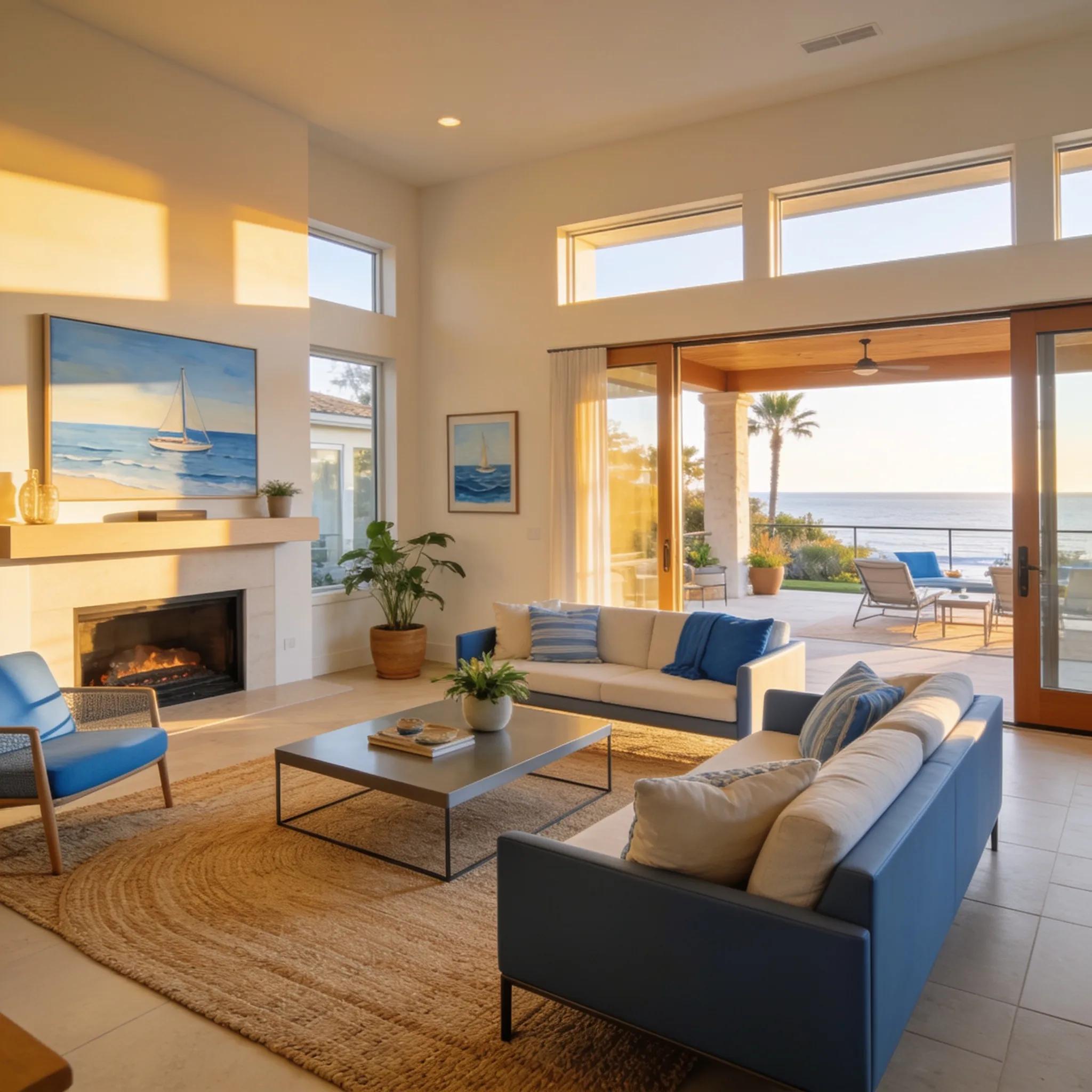 Light-filled staged living room in a Solana Beach home, illustrating the kind of properties buyers can expect