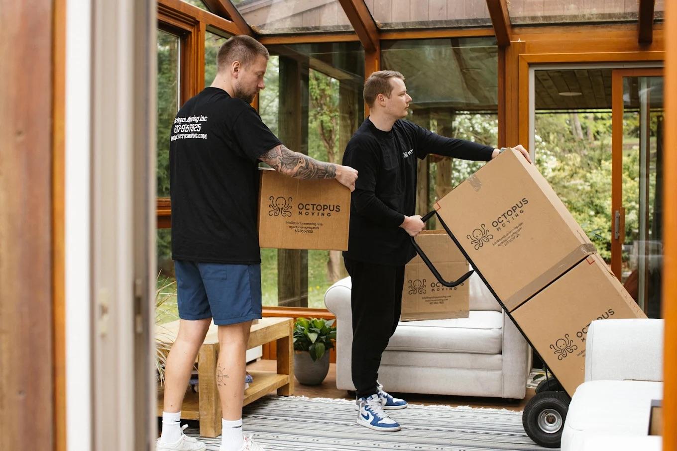 Octopus Moving staff assisting clients at a storage facility in Raleigh, reflecting reliable support and storage services