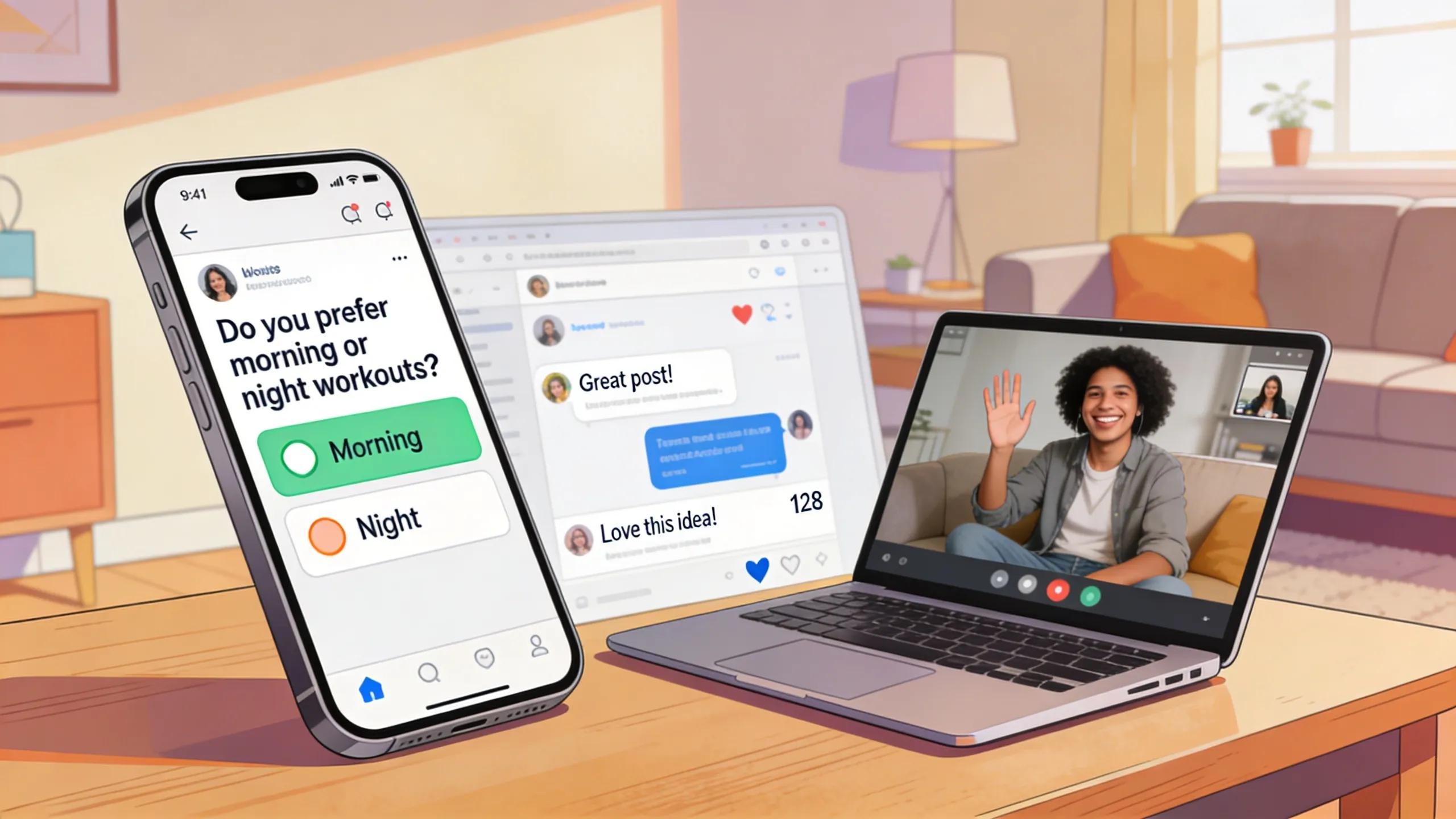 User interaction examples through social media engagement strategies like polls and live chats