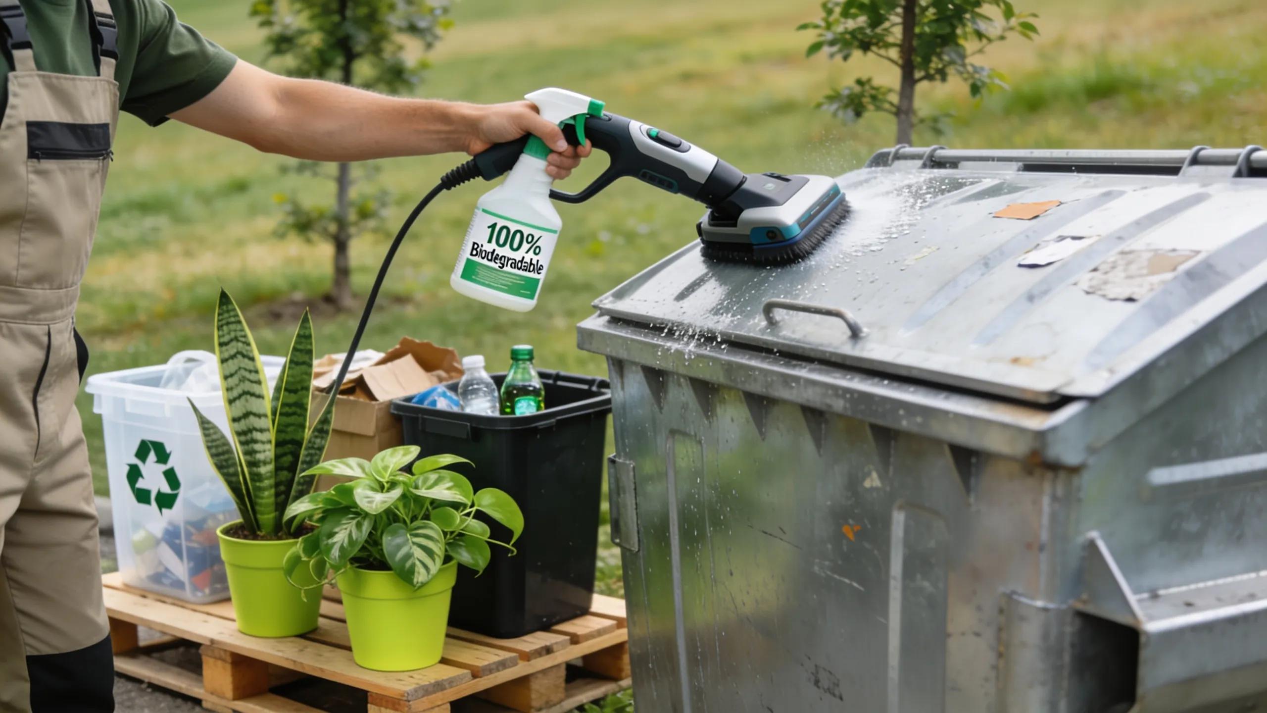 Eco-friendly dumpster cleaning methods showcasing sustainable practices and biodegradable solutions