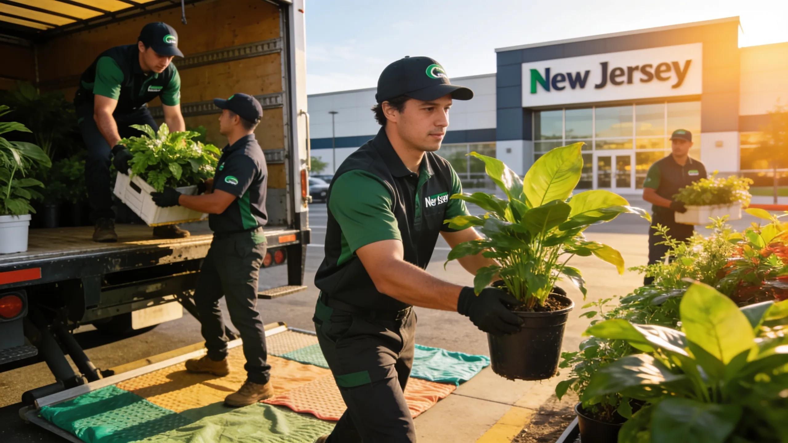 Delivery team unloading healthy plants at a commercial site, exemplifying Dahing Plants' commitment to hassle-free service