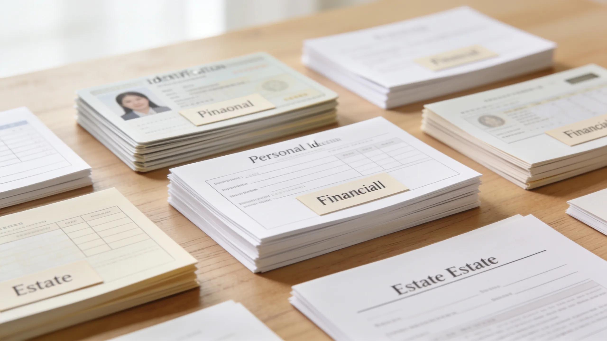 Organized estate planning documents on a table illustrating client preparation Organized estate planning documents on a table illustrating client preparation